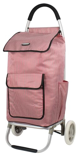Rocklands® 54L Lightweight Shopping Trolley Cart Grocery Bag with Aluminum Frame, Noiseless Detachable Wheels, Folds Flat for Easy Storage (Red)