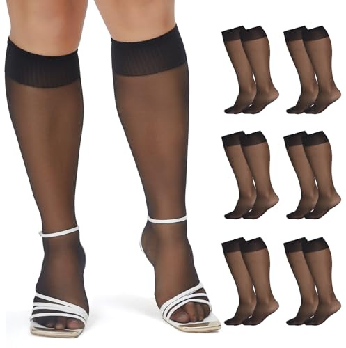 WiliW Lot de 6 paires de chaussettes montantes grande taille pour femme 15D Pop, noir, 3XL/4XL