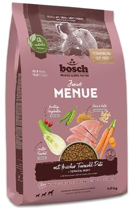 Bosch HPC MENUE Junior Tierwohl-Pute + Hafer & Hirse| Hundetrockenfutter zur Aufzucht mittelgroßer Rassen | 1 x 12 kg