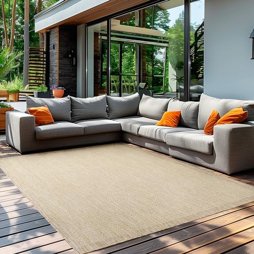 Teppium Tappeto da Esterno Impermeabile 200x300 (200x290 cm) Beige - Tappeto Resistente alle Intemperie e Lavabile in Lavatrice - Tappeto per Campeggio, Giardino, Balcone, Terrazza
