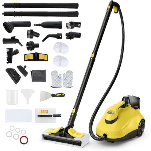 RELAX4LIFE Dampfreiniger, Dampfdruck: 5 bar, Leistung: 2000W, Flächenleistung: 108 m², Tank: 1,8 L, Aufheizzeit: 8 min., mit 22 Zubehöre&Druckmesser, für Teppiche, Boden, Fliese, Fenster, Sofa (Gelb)