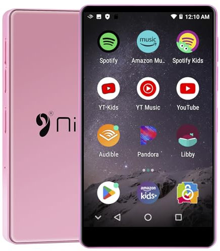 MP3 Player mit Spotify,Kinder MP3&MP4 Musik Player mit Bluetooth und WLAN,Amazon Musik,YouTube,Audible,4.0 IPS Android Player mit Lautsprecher,bis zu 1TB (16GB, Rosa, 4 Zoll)