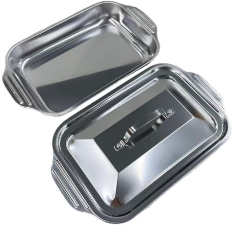 CTCOIJRN Rektangulära fiskpannor i rostfritt stål, 3 storlekar, med handtag och lock, 37/41/45 cm djup, stekpanna/stekpanna för tillagning av skinka, kyckling, kakor,