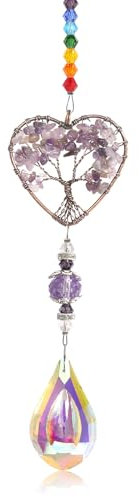 DELAESI Sun Catchers for Windows Tree of Life Crystal Suncatcher Handmade Sun Catcher Crystals Purple Window Sun Catcher for Garden Home Car Decor