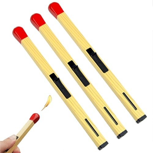 YAINWFVD 3 Pack Match Lighters, 8 Inch Long Match Stick Lighters, Match Shape, Multi-Purpose Metal Lighters, Refillable, Suitable for Men, Women, BBQ, Fireplace, Camping