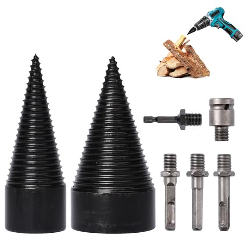 Pumwoy Taladro Divisor de Leña 45mm+32mm, Broca Divisora de Madera con Asas, Astilladora de Troncos Broca Cónica Partir Troncos de Madera, Wood Splitter Drill Bits Divisor de Madera