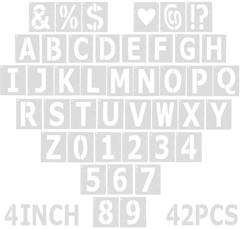 42PCS 3.9 Inch Alphabet Stencils Paint Letter Templates Reusable Letter and Number Templates for Wood, Wall, Fabric, Rock, Signage, Door Porch, Chalkboard, DIY Projects