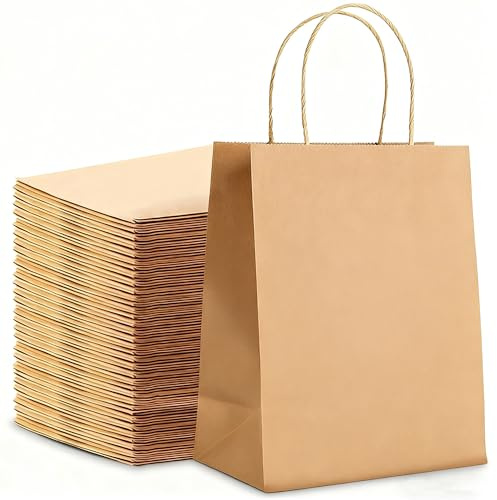 GiftFeel 30 bolsas de papel kraft marrón con asas (22 x 27 x 11 cm), bolsas de regalo duraderas y ecológicas para cumpleaños, Navidad, compras, bodas, venta al por menor, embalaje reutilizable