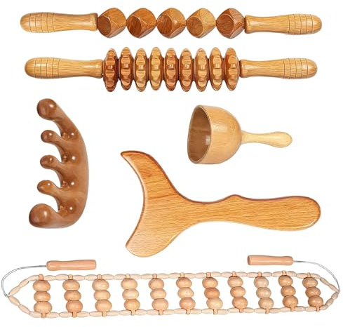 Spalivivre 6 stycken träterapimassageapparat, massageset, för kroppsformning, muskelsmärtlindring, anti-celluliter