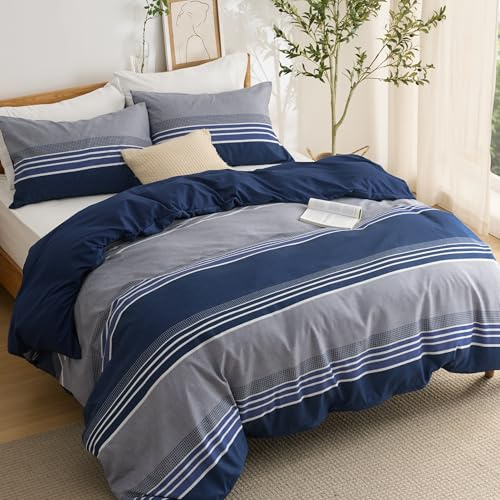 Bedsure Funda Nordica Cama 150 - Juego de Cama Reversible de Poliéster Oeko-Tex, Funda de Edredón 220x230 cm y 2 Almohada 50x75 cm, Nórdica con Cremallera, Rayas Azules, Azul