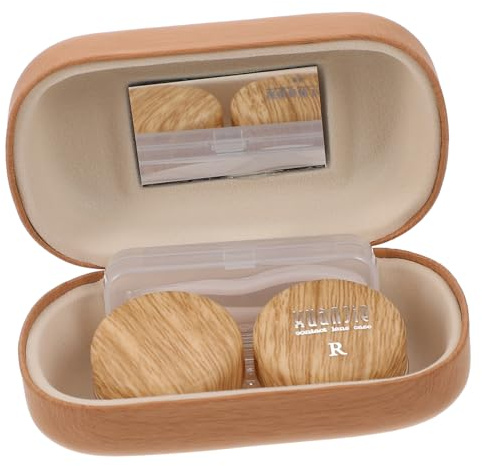 VERDANVERSE Boite Lentilles de Contact Vintage en Plastique Doublure Cuir, Grand Diamètre, Design Anti-Fuite, Portable Clip et Miroir Intégré pour Voyage