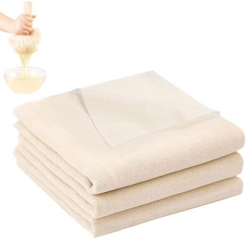 ZORVYN Lot de 3 Étamine Alimentaire, Tissu Mousseline 100% Coton Non Blanchi, Chiffon Étamine Réutilisable, Cheesecloth avec Bords Cousus, Idéal pour Confitures et Fromages (60x60cm)