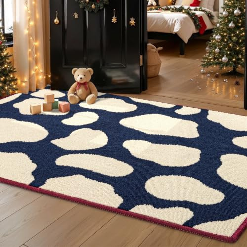 Biscpro Dirt Trapper Indoor Doormat,80x100cm Welcome Door mat,Non Slip Backing Washable Door Mats,Absorbent and Resistant Low-Profile Entrance Inside Floor Mat for Front Back Door and Entryway(Blue)
