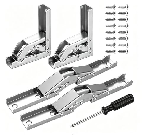 Lot de 4 Charnières Pliantes pour Portes D'armoire, Charnières à Visser | Avec Ressort, Charnières Pliantes Sans perCage de Pot avec Vis et Tournevis