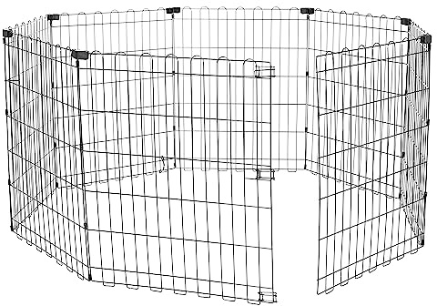 Amazon Basics Foldable Octagonal Metal Exercise Dog Playpen - Indoor/Ou, , Blacktdoor, No Door, Small (8 Panels, 24 x 30), Easy to assemble, store, and customize, 30 - Small, Black