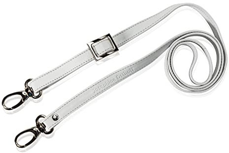 Josephine Osthoff - SCHULTERRIEMEN Echtleder Ersatzriemen Gurt Crossbody Strap Ersatz 135 cm Länge 2 cm Breite, Farbe:Weiß/Silber