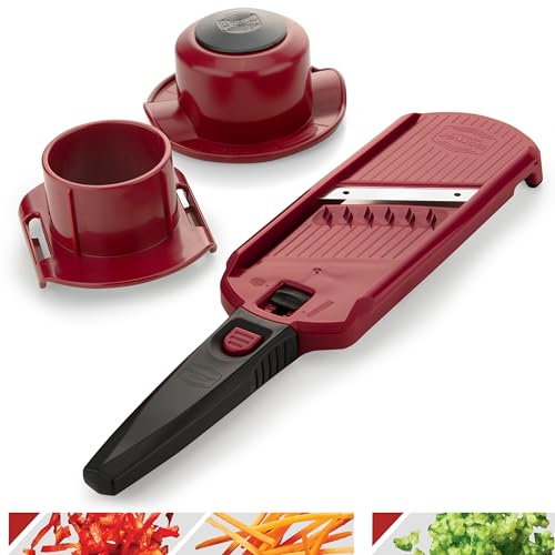 Börner Multi Dicer Julienne Cutter Set • Vegetable Mandoline for Fruit and Vegetables • 2 Types of Cut • Julienne Slicer + Safety Guard + Dicing Attachment • Kitchen Slicer Set (Red/Black)