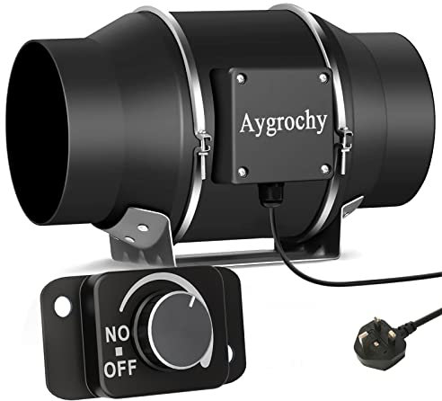 Aygrochy Inline duct Fan 100mm/4 inch, Extractor Fan with Variable Speed Controller, using for Bathroom, Office, Grow Tents, EC motor 2800 rpm, UK Plug