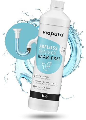 viopura Abflussreiniger EXTRA STARK – 1000ml Rohrreiniger – 20 Anwendungen pro Flasche – entfernt effektiv und materialschonend Verstopfungen & Haare – hergestellt in DE – Rohrfrei, Abflussfrei