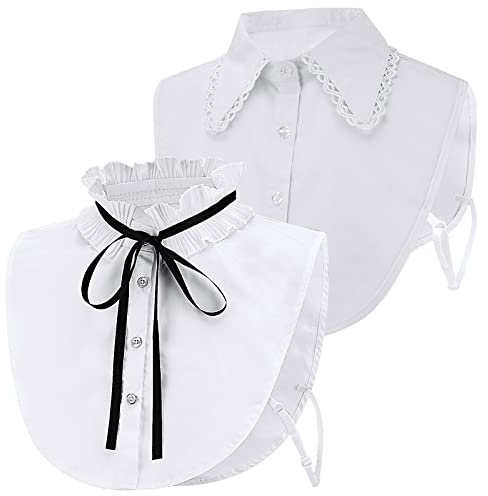 XEPST Col Chemisier Amovible Femme - 2 Pièces Détachable Faux Dickey Demi Chemises Collier Fake Collar, Blanc