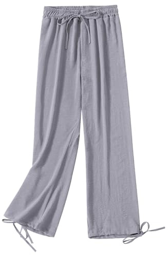 Jamron Mujer Tallas Grandes Pantalones de Cintura Alta y Pata Ancha Pantalones Casuales Elástico Holgado con Cordón