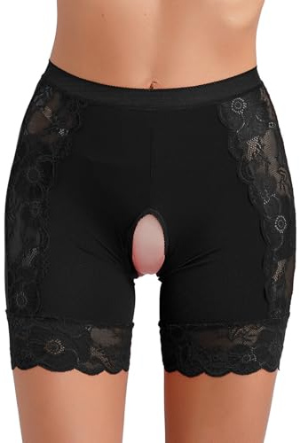 Rswnyirn Mutande sexy da donna, slip a cavallo aperto, pantaloncini corti con pizzo, Nero , XXL