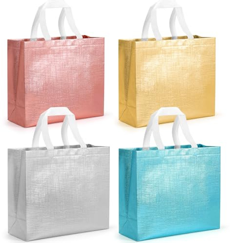 PHOGARY 12 Stück Geschenktaschen Groß, Wiederverwendbarer Tüten mit Henkel zum Geschenktüte Hochzeit, Geburtstagstüten, Mitgebsel Tüten Abschieds, Vliesstoff Geschenktasche | 32x28x12cm