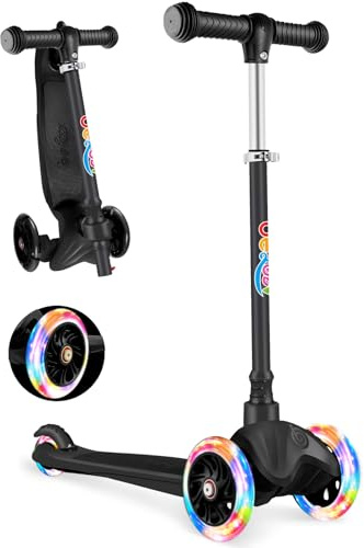 BELEEV Scooter Roller Kinder 2-6 Jahre, 3 Räder Kinderroller mit LED Leuchtende Räder, 4 Höhenverstellbare, Bremsen, Rutschfestes Deck, Lean to Steer, Scooter Kinder 2 Jahre Mädchen Jungen Geschenk