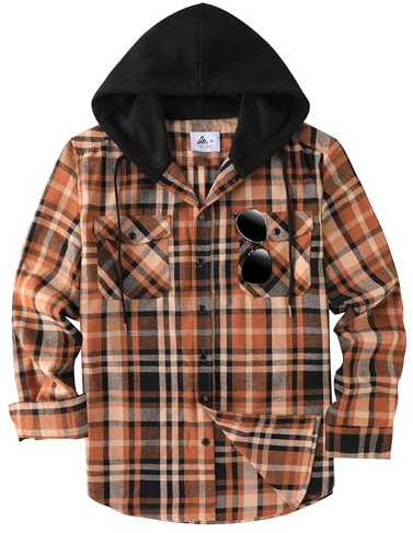 JACKETOWN Camisa De Franela para Hombre Cuadros con Capucha Hombre De Manga Larga Corte Regular Camisa Leñador Casuales Algodón Acogedoras con Bolsillo En El Pecho M-3xl