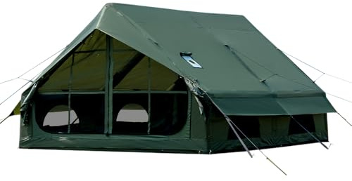 Tenda gonfiabile da campeggio con pompa manuale, facile da montare, impermeabile, antivento, per esterni, tenda gonfiabile, 6-10 persone, glamping Oxford, tenda ad aria, casa-cabina (Verde/ 6-10 Pers