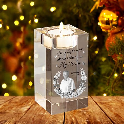 This Candle Burns in Loving Memory, Personalized Photo Christmas Memorial Candles Light Memorial Gifts LED Candles Lamp for Loss of Mom,Father Loved One Sympathy Gifts Bereavement Gift (style25)