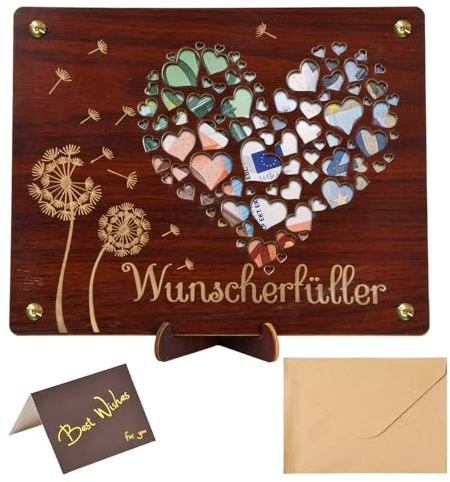 Biglietto Auguri Matrimonio in Legno,20 * 15cm Busta Regalo Soldi,Legno Regalo in Denaro,Regalo Matrimonio in Denaro,Idee Regalo Sposi Portasoldi,per Compleanno,Anniversario(Cuori)