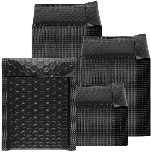 JIAYUET 100PCS A6 Bubble Mailers, 4x7 Inch Self Seal Padded Envelopes, 11x17cm Black Poly Mailing Bags for Small Business Shipping