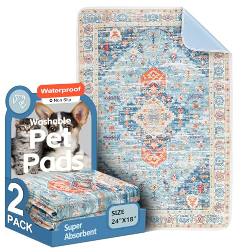 Washable Pee Pads for Dogs 2 Pack Reusable Puppy Training Pads 24x18 Super Absorbent Waterproof Dog Training Pads, Non-Slip Potty Pads Whelping Pads Litter Mat Pet Supplies - Blue/Mix