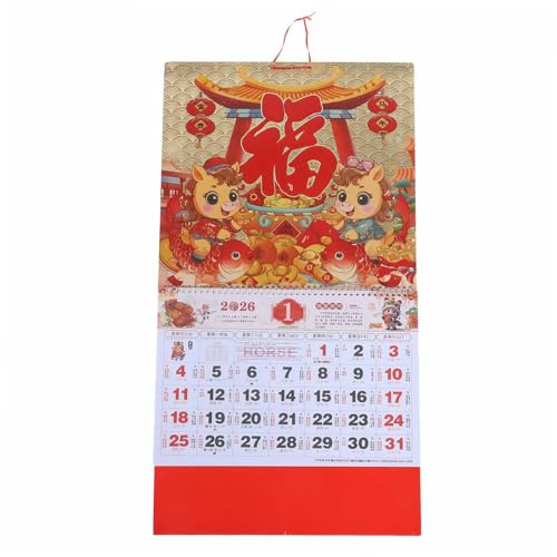 VILLFUL Feng Shui Wall Calendar Chinese Lunar Year Horse Zodiac Traditional Hanging Planner for Home Office Clear Date Display and Cultural Decor
