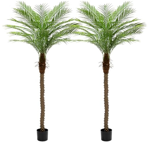 ZEEOZE 210 cm Palmera Artificial Phoenix Palmeras Artificiales Altas con 15 Hojas Ajustables Plantas Artificiales Phoenix para Patio Exterior Piscina Oficina en Casa Salón Jardín (2 Unidad, 210 cm)