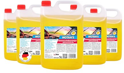 Wotan's 25L Scheibenreiniger | Scheibenwischwasser Sommer Citrusduft | streifenfrei – getestet | Premiumqualität aus Deutschland | polycarbonatverträglich und Fächerdüsengeeignet (5x5 Liter)