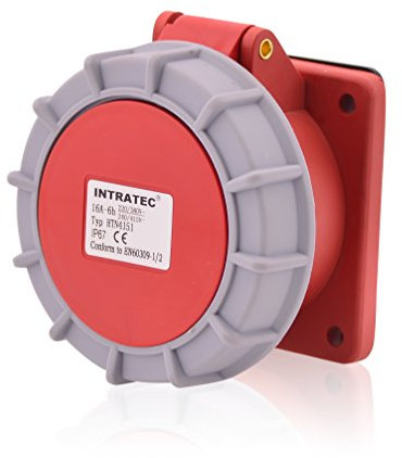 CEE Starkstrom Einbausteckdose Schräg 32A 400V 6h IP67 5-polig (3P+N+E): IEC-60309 Industrie und Mehrphasenstecker robuste Industriequalität