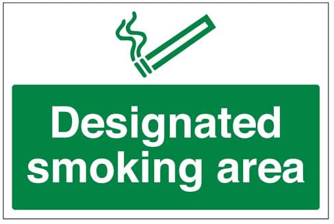 V Safety Designated Smoking Area Prohibition Sign - Landscape - 300mm x 200mm - 2mm Rigid Plastic