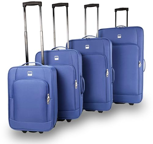 SIGN Stoffkoffer Trolley Reisekoffer Inline Rollen (Handgepäck-Mittel-Groß-Sehr Groß) (Blau, 4er Set)