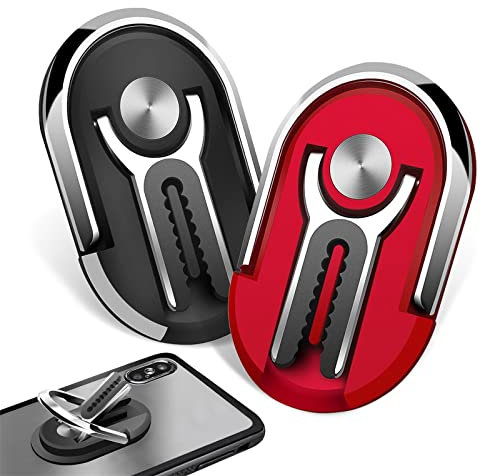 2 Piezas Multifuncional Universal Anillo Soporte para Movil 360° Rotación, Soporte Movil Coche, para Rejillas del Aire de Coche,Inicio (Negro + Rojo)