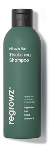 Regrowz Shampooing épaississant pour cheveux au palmier nain, beurre de karité, biotine, noix de coco, argon, huile de romarin, bio et végétalien, 225 ml