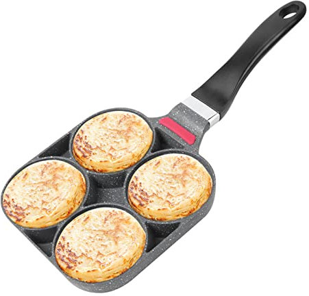 HERCHR Poêle à 4 Emplacements, Poêle à Pancakes Poêle oeuf à 4 trous Poêle à Crêpes Poêle à Omelette Antiadhésive Petite Poêle à Frire pour Oeuf, Hamburger