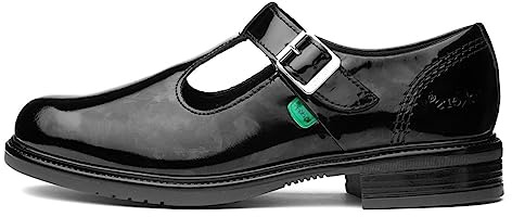 Kickers Girl's Lach T-Bar Leather School Shoes | Elegant T-Bar Style | Everyday Comfort Fit, Cushioned for All-Day Wear, Black, 5 UK Child