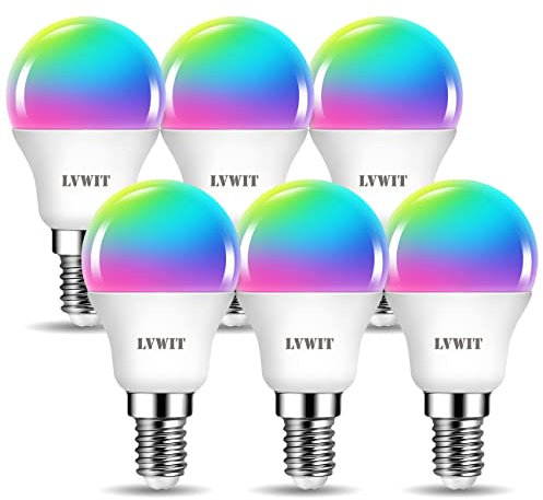 LVWIT Alexa Glühbirne E14 Tropfenform, 5W Smart LED Bunte Dimmbare Wifi Lampe 470LM, Kompatibel mit Alexa und Google Home, 2700K-6500K RGB E14 LED Smart, kein Hub erforderlich, 6 Stück