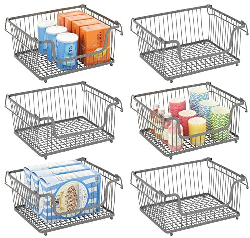 mDesign Metall Ablagebox mit Henkeln – großer Aufbewahrungskorb im ansprechenden Design – idealer Drahtkorb für Küchenschränke, Abstellkammern und Badezimmer – 6er-Set – dunkelgrau