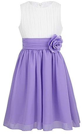 TiaoBug Festliches Mädchen Kleider für Hochzeit Sommer Brautjungfern Blumenmädchen Kinder Chiffon Kleid elegant zweifarbig Partykleid gr. 104-164 Weiß&Lila 128