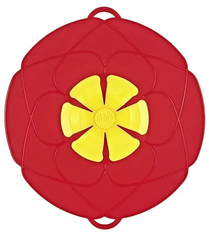 Tapa Silicona para Olla, Microondas o Sartén, Cubierta Antidesbordamiento, Antiderrames y Anti Salpicaduras, Cocina al Vapor. Utensilio de Cocina en forma de Flor a prueba de derrames. Rojo, 25.5cm