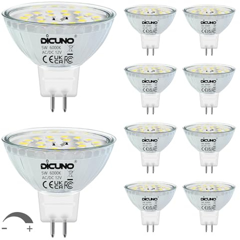 DiCUNO MR16 LED Bulbs Dimmable 12V, 5W=50W Cool White 6000K 500LM 10Pcs