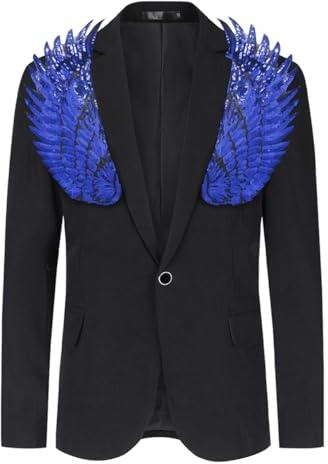 Allthemen Blazer de Hombre con Chaqueta de Esmoquin de Lentejuelas Blazer Colorido Brillante para Fiesta de graduación Azul XL